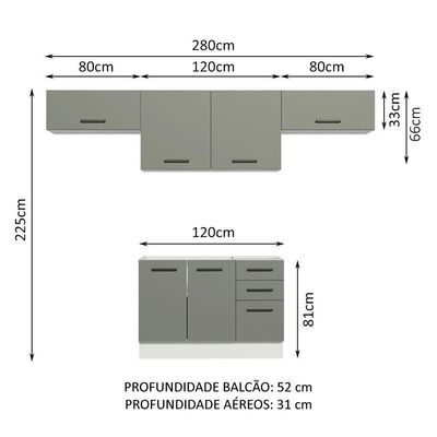 Cozinha Compacta com Armário e Balcão Branco/cinza Madesa