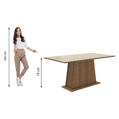 Mesa Madesa Retangular Tampo De Vidro 5364 Rustic Crema