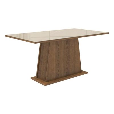 Mesa Madesa Retangular Tampo De Vidro 5364 Rustic Crema