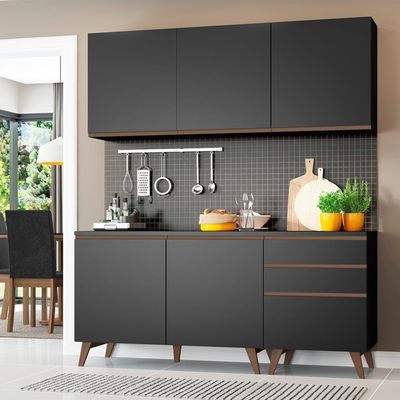Cozinha Reims Balcão 5 Portas 3 Gavetas Preto Madesa