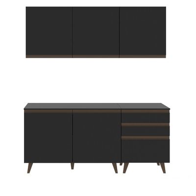 Cozinha Reims Balcão 5 Portas 3 Gavetas Preto Madesa