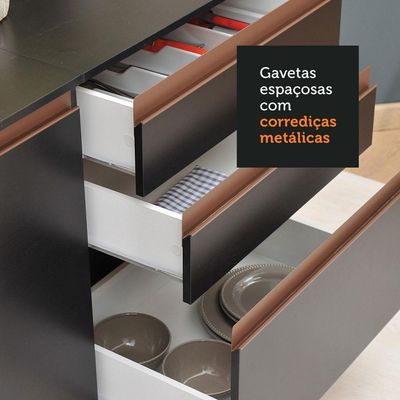 Cozinha Reims Balcão 5 Portas 3 Gavetas Preto Madesa