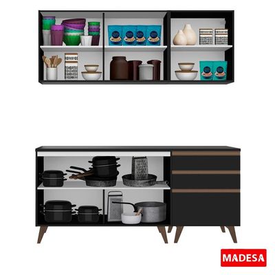 Cozinha Reims Balcão 5 Portas 3 Gavetas Preto Madesa