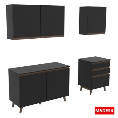 Cozinha Reims Balcão 5 Portas 3 Gavetas Preto Madesa