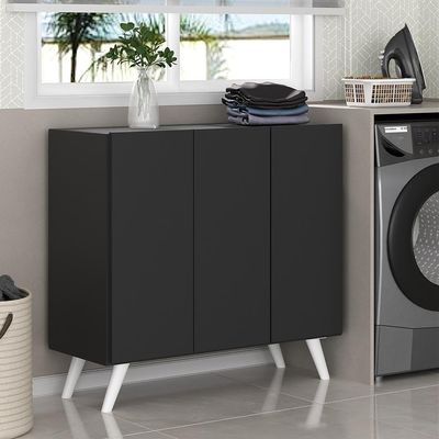 Armário Lavanderia 90cm Mp5033 Preto/Branco