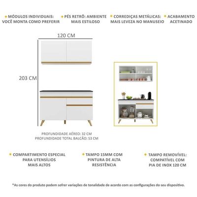 Cozinha Compacta 2 peças Armário e Balcão Multimóveis Branca