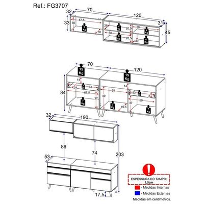 Cozinha Compacta Multimóveis Veneza Gb Fg3707 Com Armário E Balcão Preta