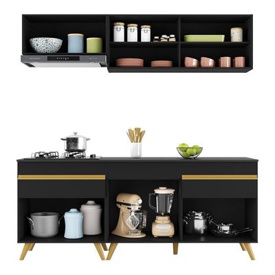 Cozinha Compacta Multimóveis Veneza Gb Fg3707 Com Armário E Balcão Preta