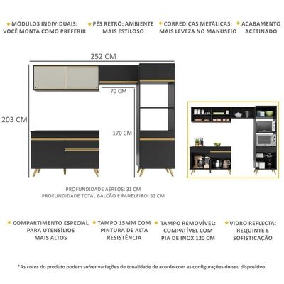 Cozinha Compacta 4 peças Armário e Balcão Veneza Gb Preta