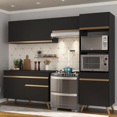 Cozinha Compacta 4 peças Armário e Balcão Veneza Gb Preta