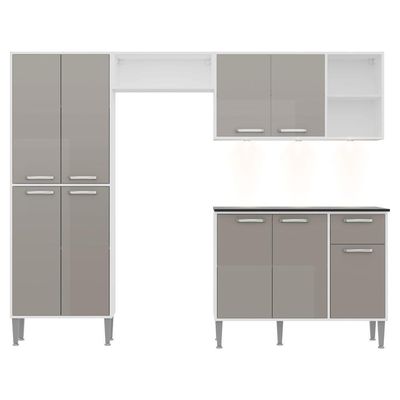 Cozinha Compacta Multimóveis Xangai Fg3415 Com 3 Leds Armário E Balcão Branca/lacca Fumê
