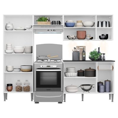 Cozinha Compacta Multimóveis Xangai Fg3415 Com 3 Leds Armário E Balcão Branca/lacca Fumê