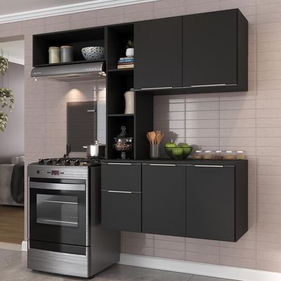 Cozinha Compacta Multimóveis Sofia Fg2005 Com Armário E Balcão Preta