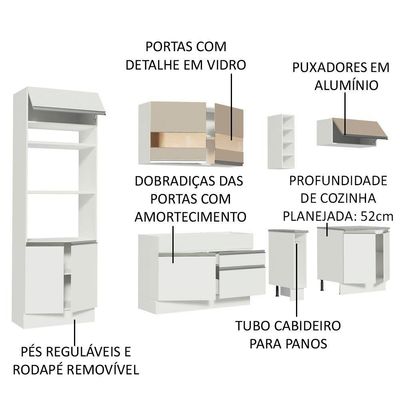 Cozinha Completa Vicenza Branco/Crema Armário Balcão Madesa