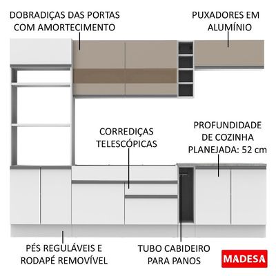 Cozinha Completa Vicenza Branco/Crema Armário Balcão Madesa