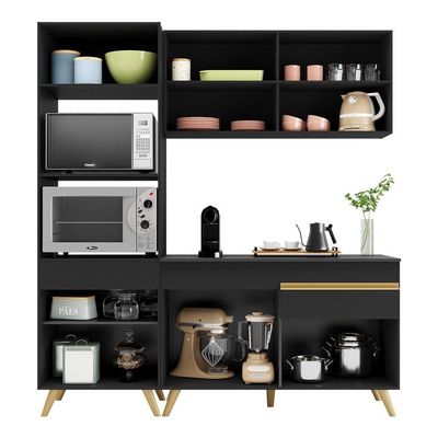Cozinha Compacta Multimóveis Veneza Gb Fg3694 Com Armário E Balcão Preta