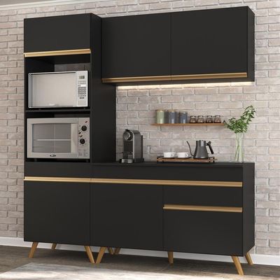 Cozinha Compacta Multimóveis Veneza Gb Fg3694 Com Armário E Balcão Preta