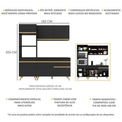 Cozinha Compacta Multimóveis Veneza Gb Fg3694 Com Armário E Balcão Preta