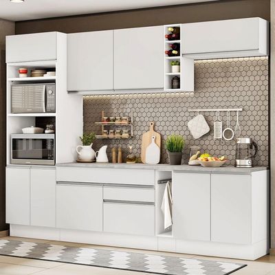 Cozinha Completa Branca com Armário e Balcão + Tampo Madesa