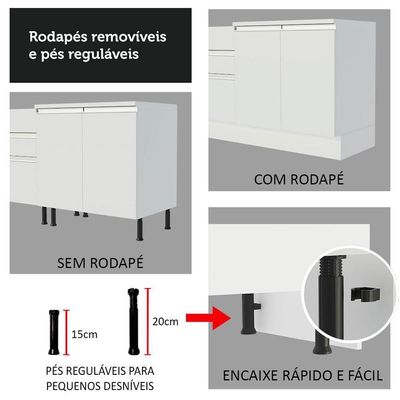 Cozinha Completa Branca com Armário e Balcão + Tampo Madesa
