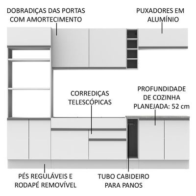 Cozinha Completa Branca com Armário e Balcão + Tampo Madesa