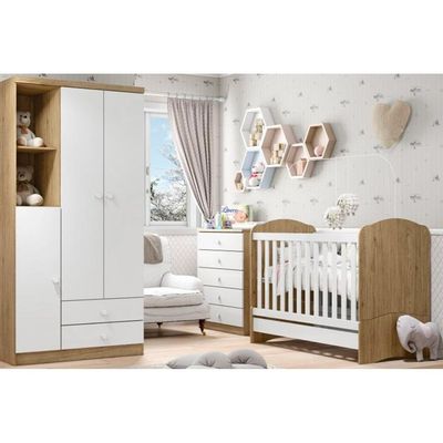 Berço / Mini Cama Infantil Bala de Menta 3 em 1 (2 Un) Branco - Henn
