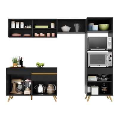 Cozinha Compacta Multimóveis Veneza Gb Fg3692 Com Armário E Balcão Preta