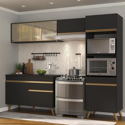 Cozinha Compacta Multimóveis Veneza Gb Fg3692 Com Armário E Balcão Preta