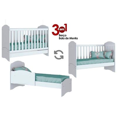 Berço Infantil Bala de Menta 3 em 1 (2 Un) Branco - Henn