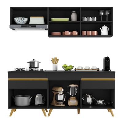 Cozinha Compacta Multimóveis Veneza Gb Fg3705 Com Armário E Balcão Preta