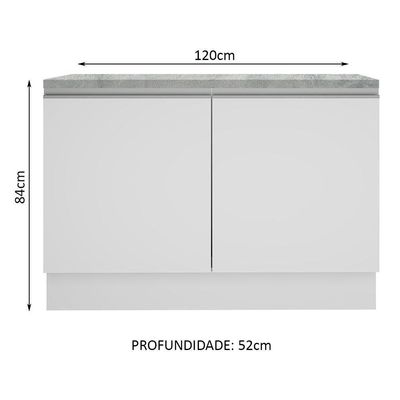 Balcão de Pia Madesa Glamy 120cm 2 Portas com Tampo Branco
