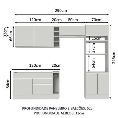 Cozinha Completa Cristal com Armário e Balcão Branco Madesa