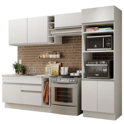 Cozinha Completa Cristal com Armário e Balcão Branco Madesa