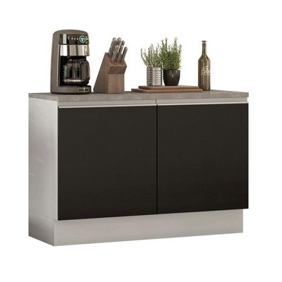 Balcão de Pia Madesa Glamy 120cm 2 Portas Tampo Branco Preto
