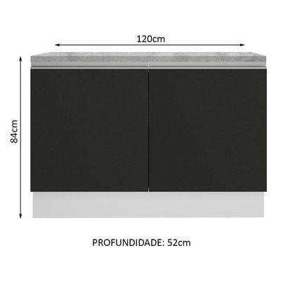 Balcão de Pia Madesa Glamy 120cm 2 Portas Tampo Branco Preto