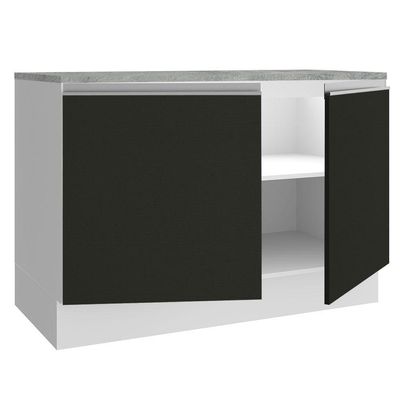 Balcão de Pia Madesa Glamy 120cm 2 Portas Tampo Branco Preto