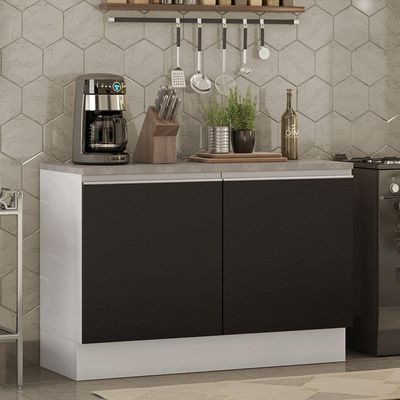 Balcão de Pia Madesa Glamy 120cm 2 Portas Tampo Branco Preto