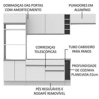 Cozinha Completa Safira Armário e Balcão Branco Madesa