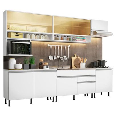Cozinha Completa Verona com Armário e Balcão Branco Madesa