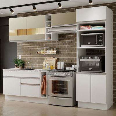 Cozinha Completa Cristal com Armário e Balcão Branco Madesa