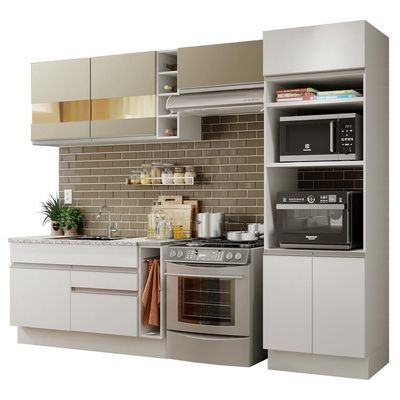 Cozinha Completa Cristal com Armário e Balcão Branco Madesa