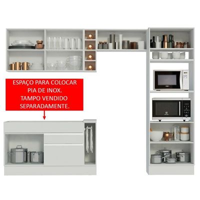 Cozinha Completa Cristal com Armário e Balcão Branco Madesa