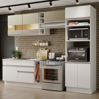 Cozinha Completa Cristal com Armário e Balcão Branco Madesa