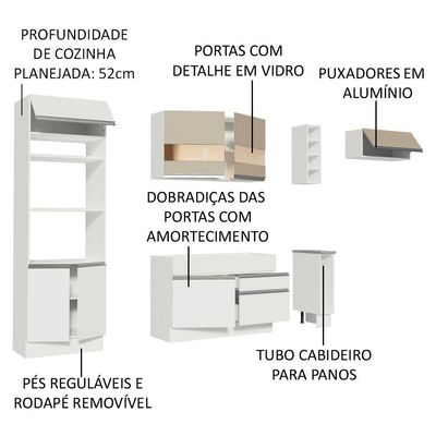 Cozinha Completa Branca com Armário e Balcão + Tampo Madesa