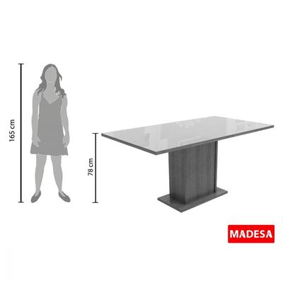 Mesa Retangular Tampo de Vidro Rustic Preto Madesa