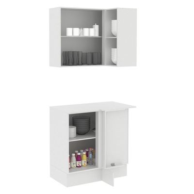 Kit Canto Reto Smart MDF 2 Portas e Nicho Branco Madesa