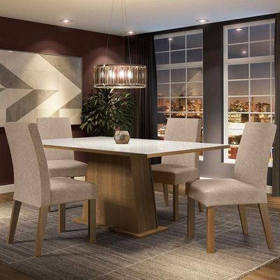 Mesa Tampo De Vidro Com 4 Cadeiras Rustic/branco/imperial