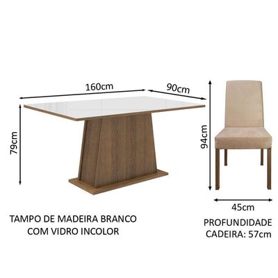 Mesa Tampo De Vidro Com 4 Cadeiras Rustic/branco/imperial