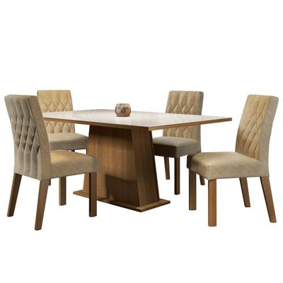 Conjunto Sala de Jantar Grazi Mesa Tampo de Vidro Madesa