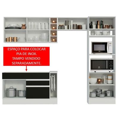 Cozinha Completa Cristal com Armário e Balcão Preto Madesa